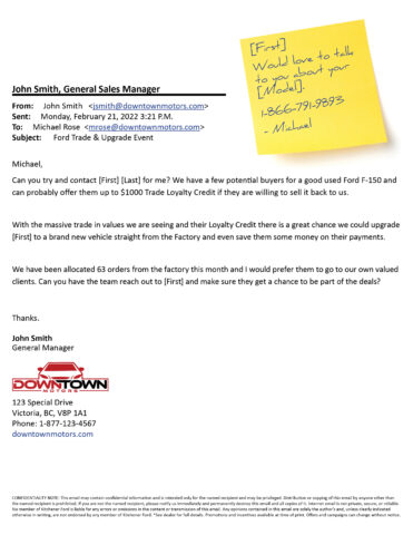 Front side of the direct mail design template for 