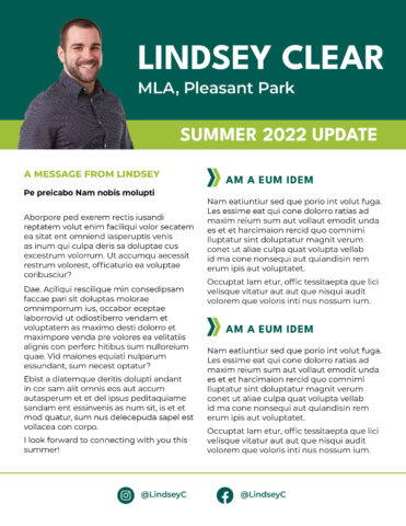 Front side of the direct mail design template for 
