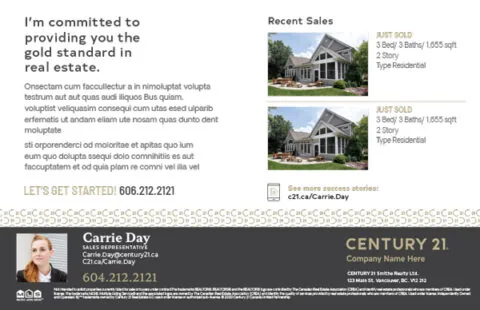 Back side of the direct mail design template for 