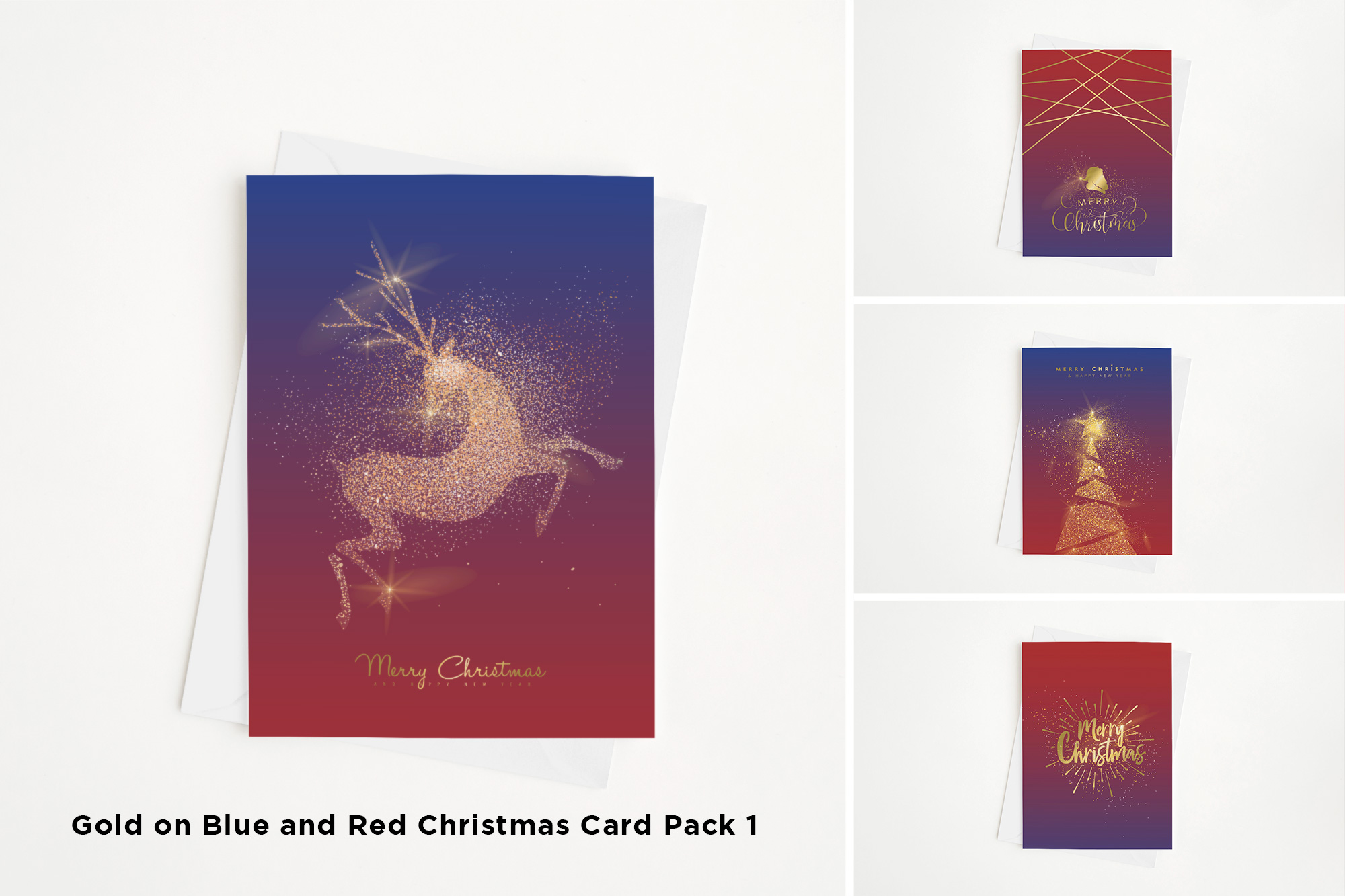 Gold On Blue And Red Christmas Card Pack 1 Mockup