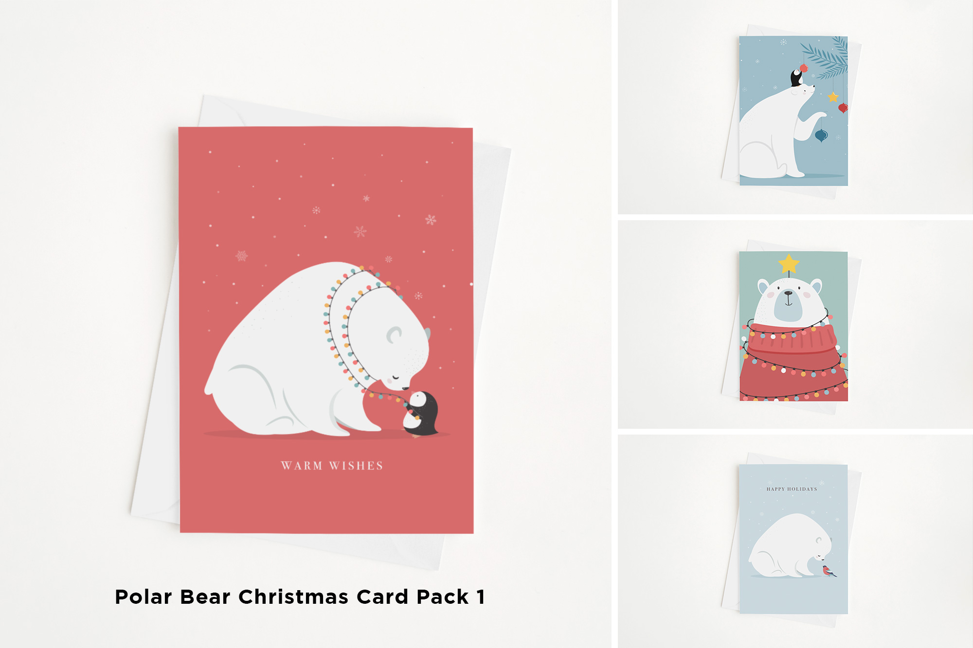 Polar Bear Christmas Card Pack 1 Mockup