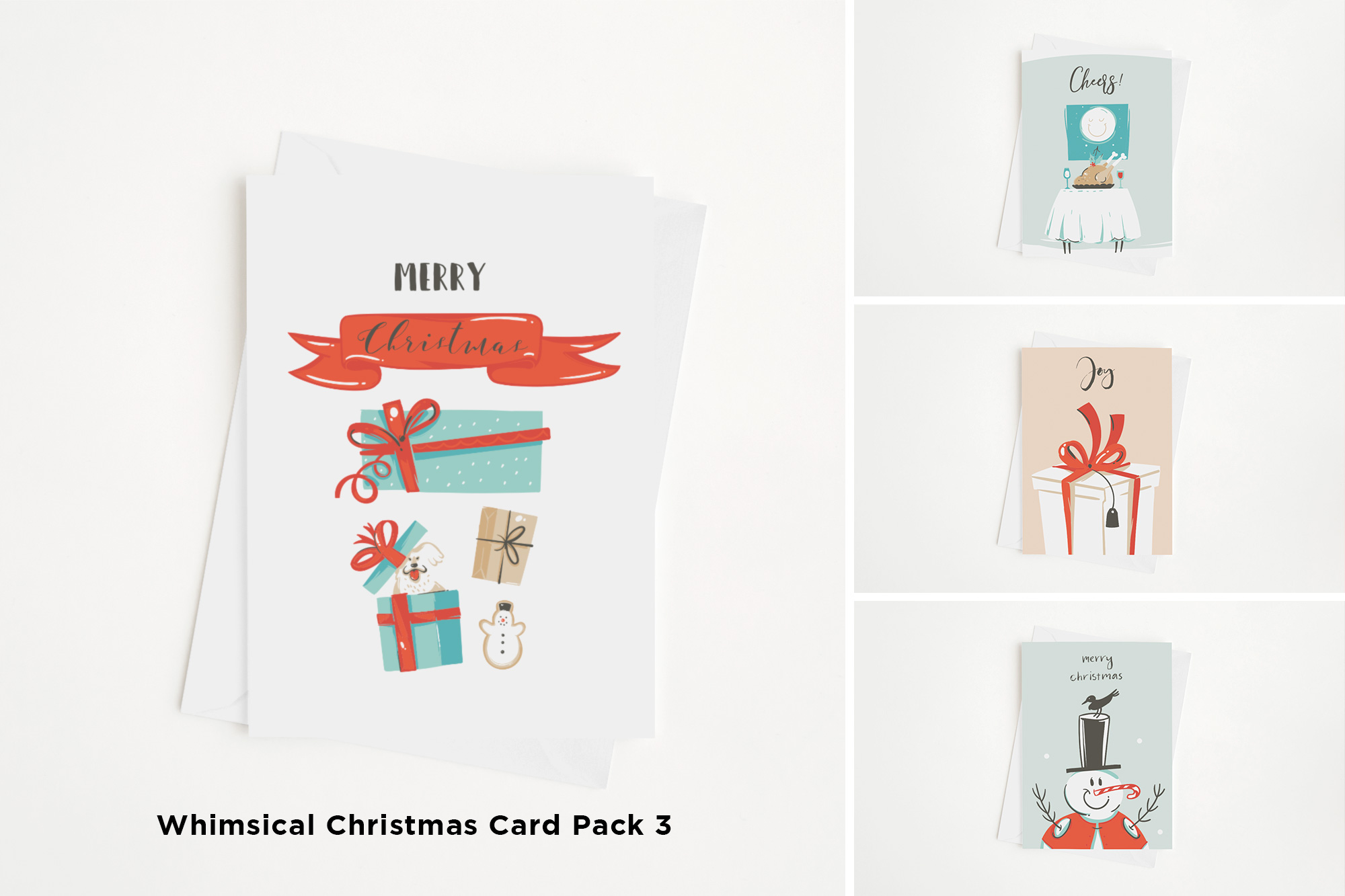 Whimsical Christmas Card Pack 3 Mockup