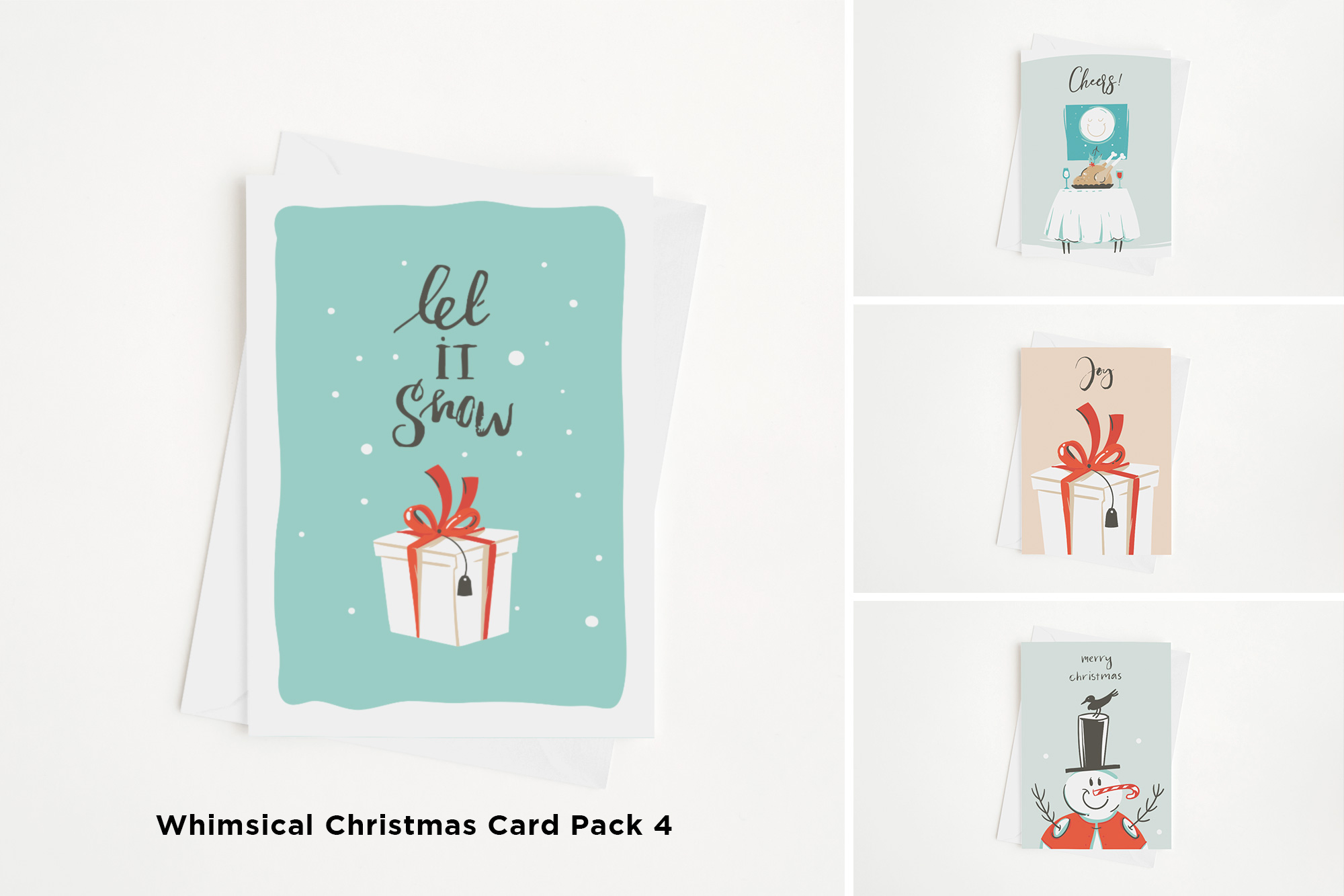 Whimsical Christmas Card Pack 4 Mockup