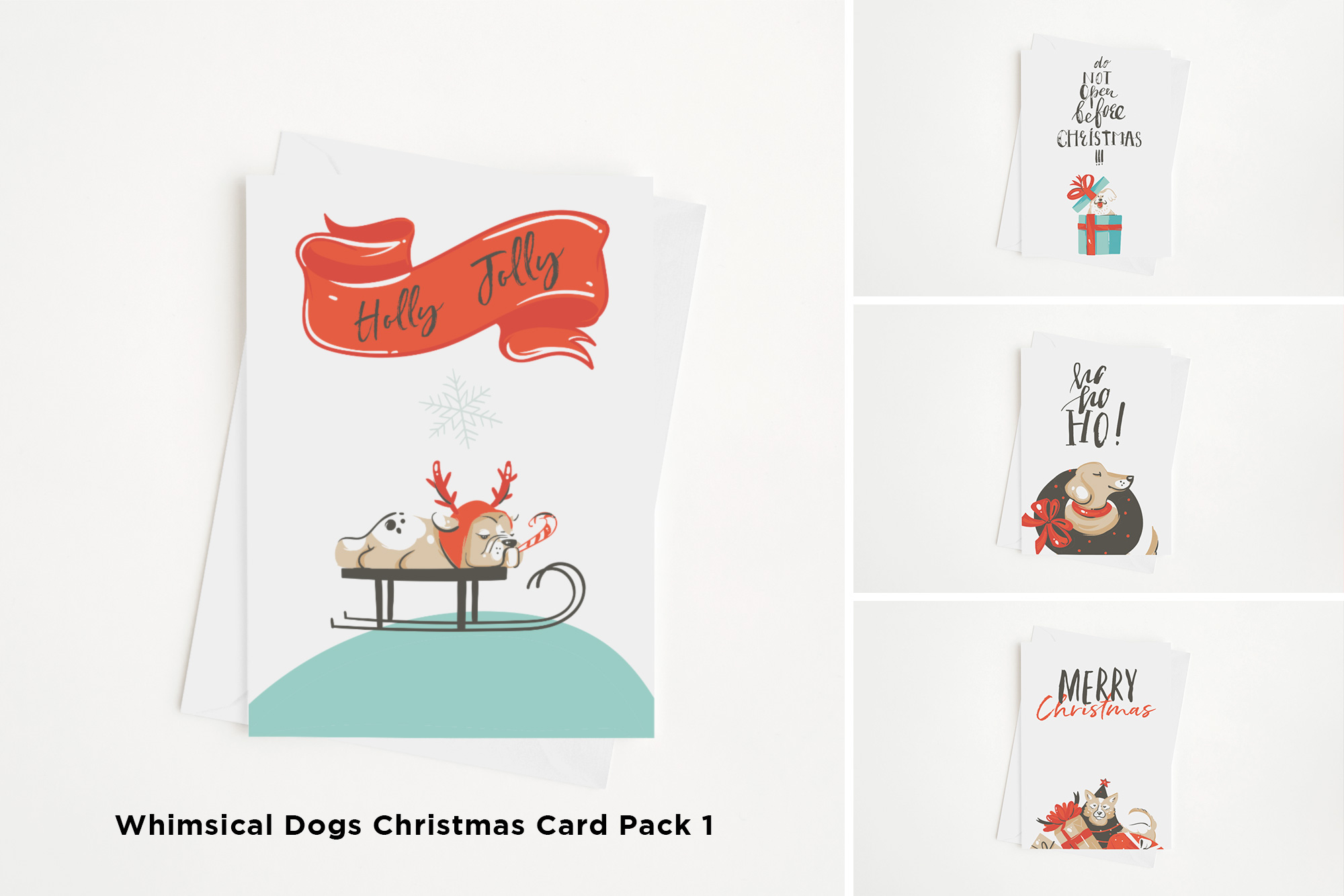 Whimsical Dogs Christmas Card Pack 1 Mockup