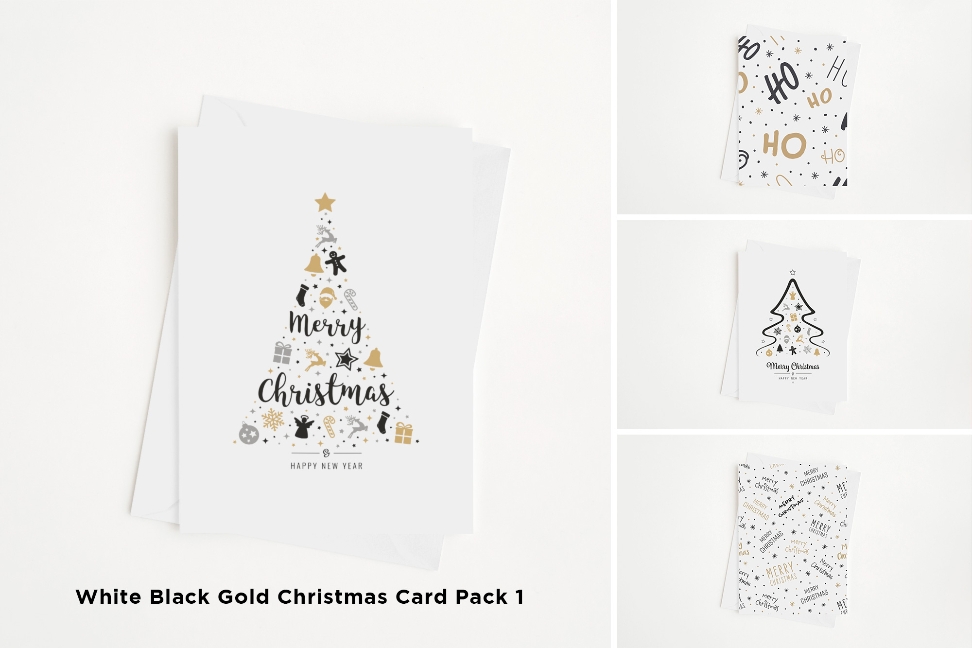 White Black Gold Christmas Card Pack 1 Mockup