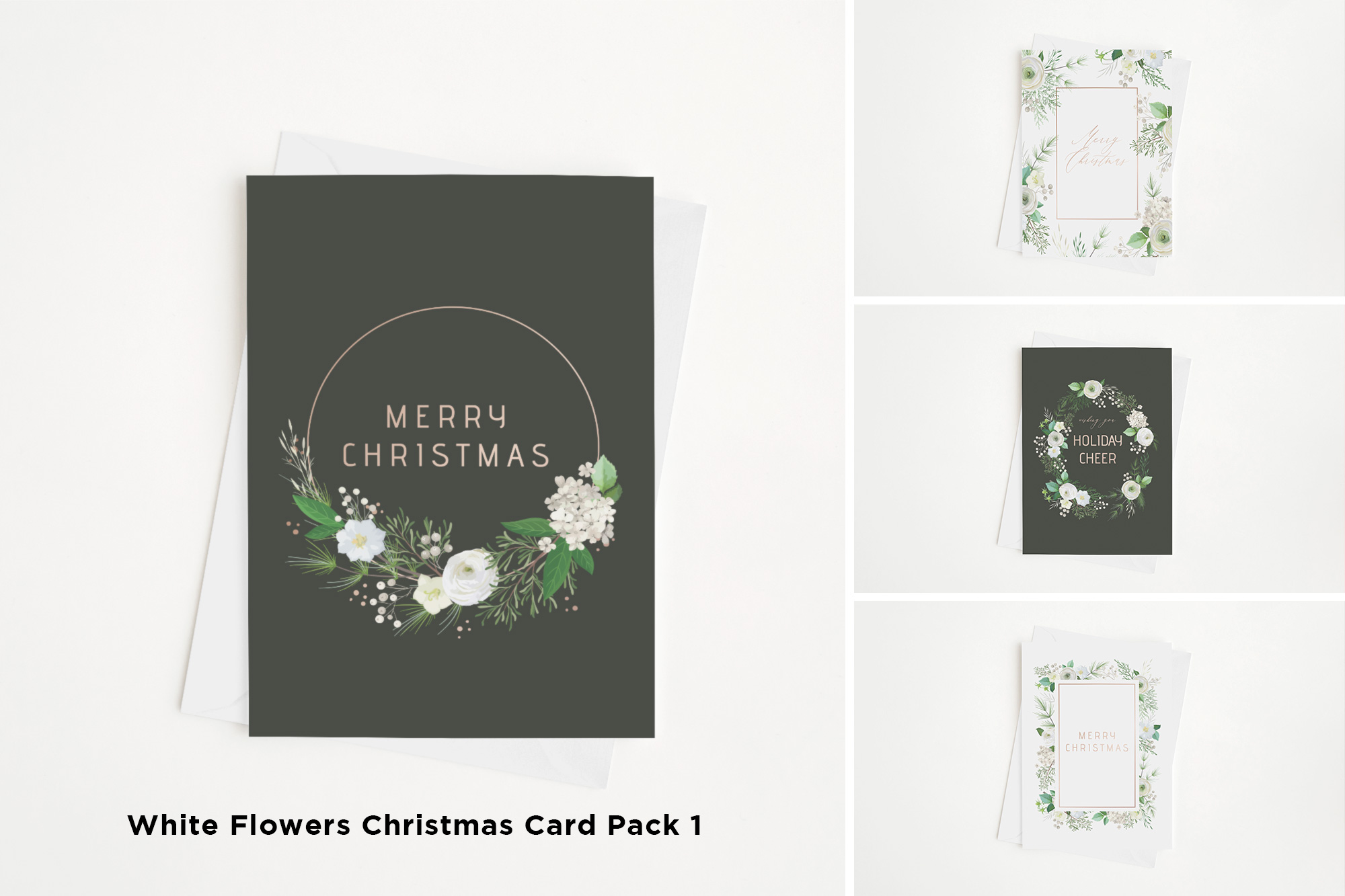 White Flowers Christmas Card Pack 1 Mockup