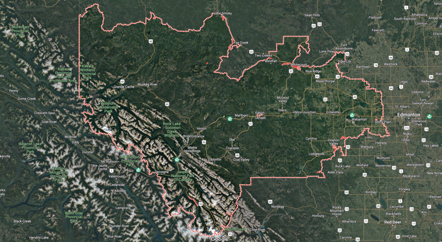 3-Digit Rural Fsa Area In Alberta Showing An Area On A Map Covering 1,000'S Of Sq/Kms.