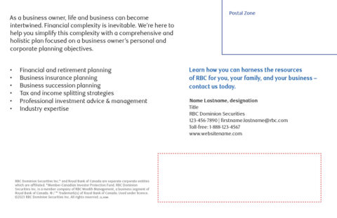 Back side of the direct mail design template for 