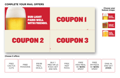 Front side of the direct mail design template for 