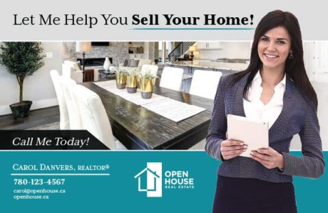 Front side of the direct mail design template for 