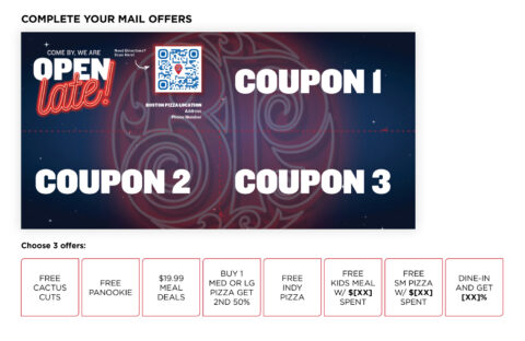 Front side of the direct mail design template for 