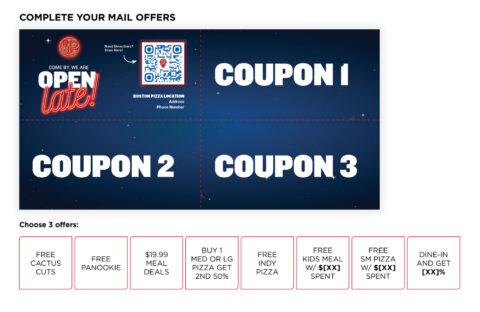 Front side of the direct mail design template for 