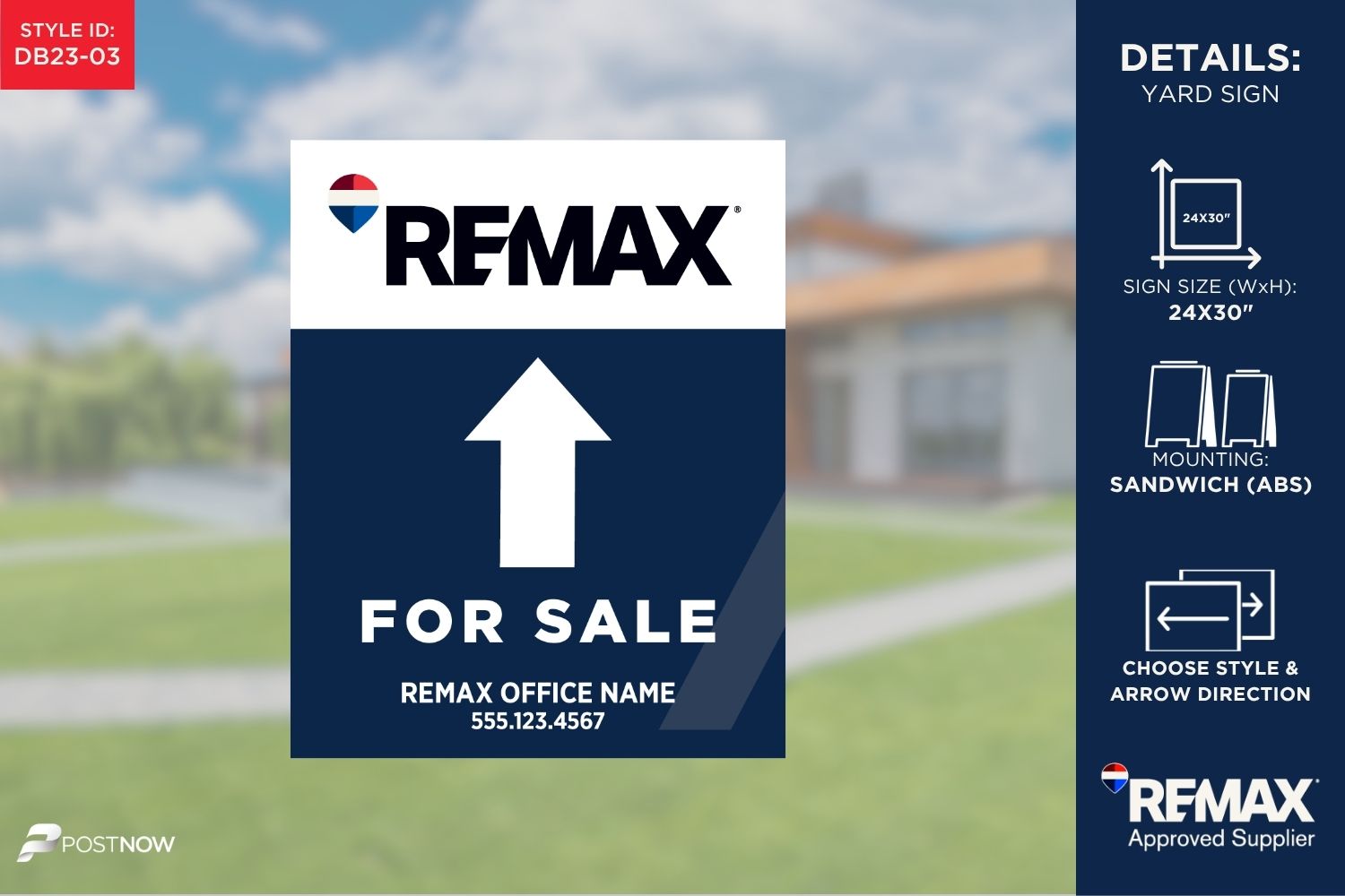 Remax 2025 Directional Sign, 24X30 Vertical, For Sale, Blue Slash Design, Pn-Db23-03.
