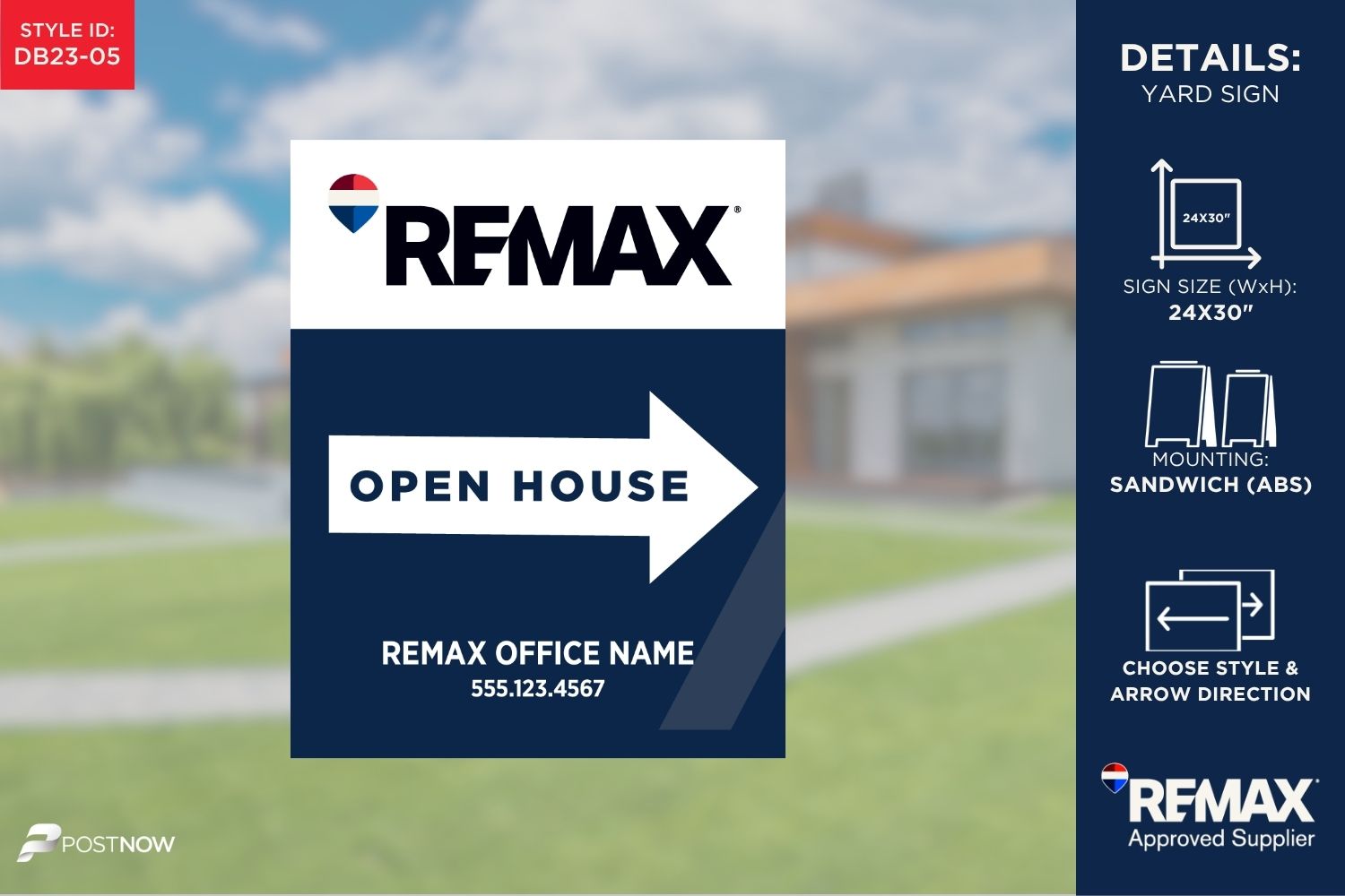 Remax 24X30 Vertical Openhouse Directional Sign With Right Blue Slash Design