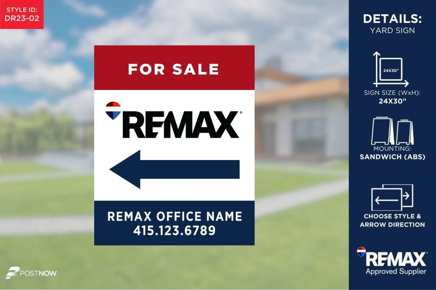 Remax 2025 Directional Real Estate Sign, 24X30 Inch, Vertical Rwb Design, For Sale, Pointing Left.