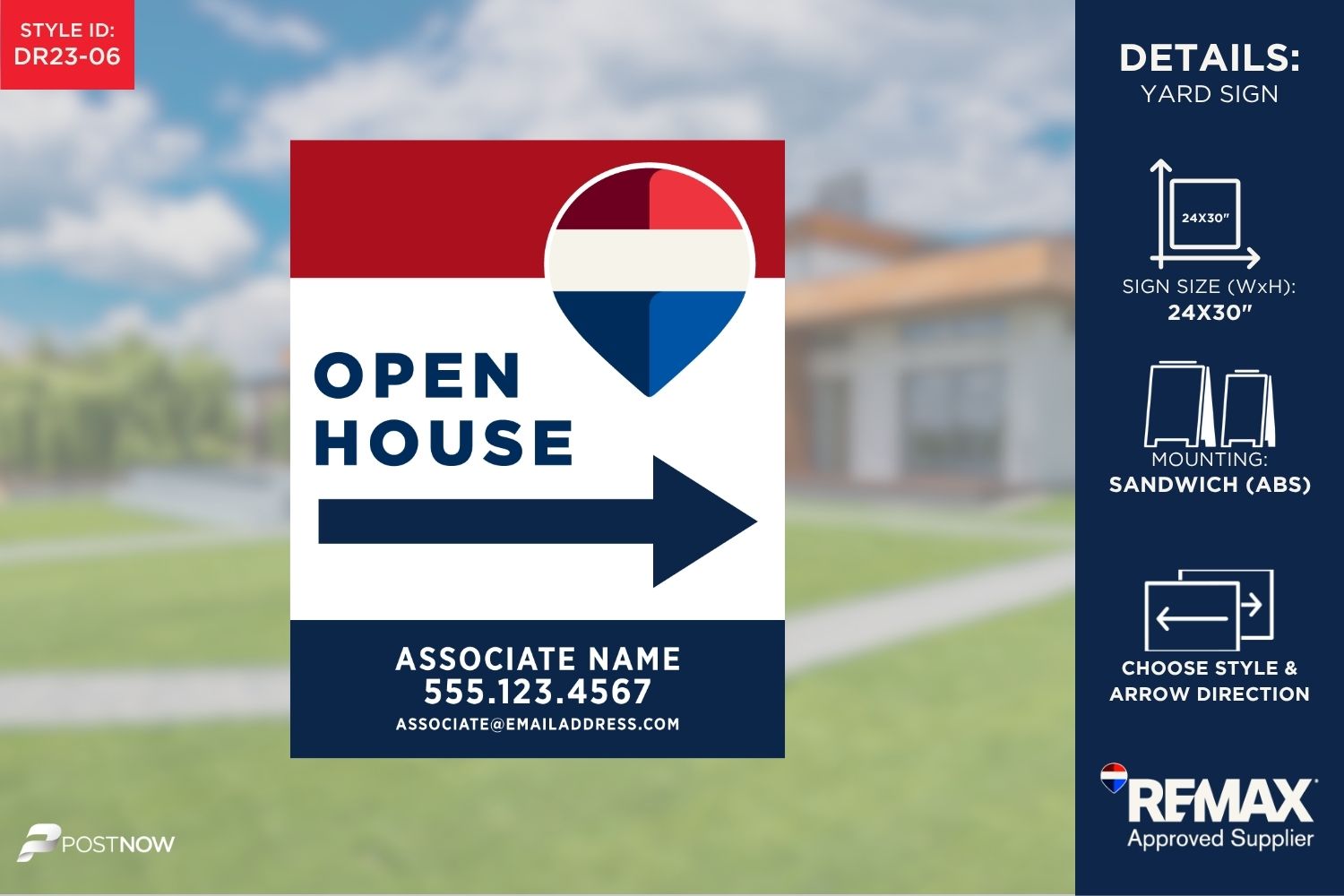 Remax 2025 Directional - 24X30 Vertical Rwb Open House Directional Right Sign For Real Estate Agents.