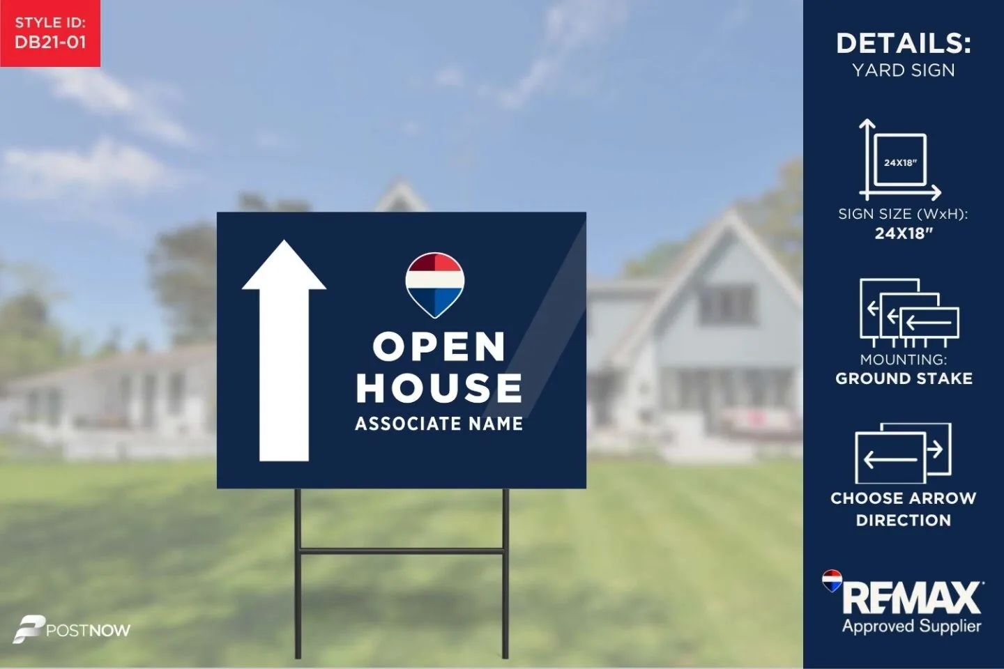 Remax 2025 24X18 Horizontal Open-House Directional Sign With Blue Slash Design (Pn-Db21-01) For Real Estate Agents.