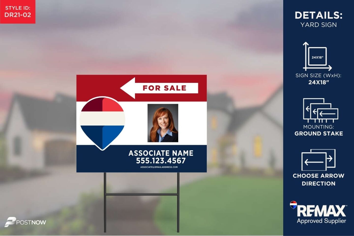 Remax 2025 Directional Sign - 24X18 Horizontal Rwb For-Sale Directional Left