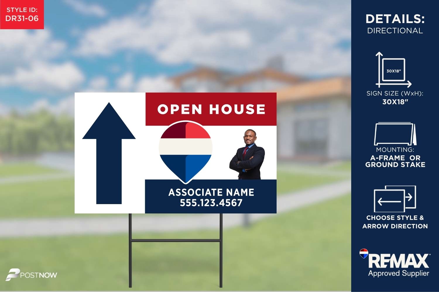 Remax 30X18 Horizontal Rwb Open-House Directional Sign.