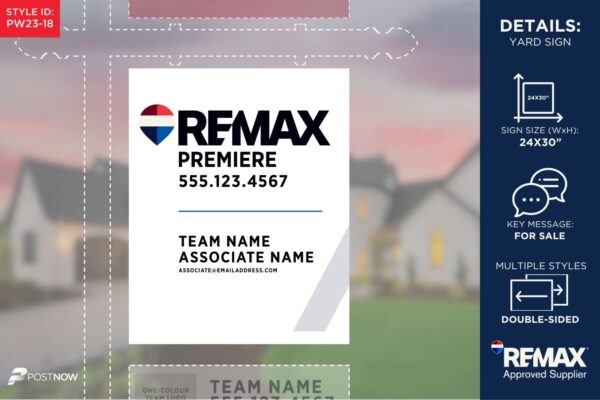 Remax For Sale Yard Sign, 24X30 Vertical, With Associate Team Logo And Bigballoon Design.