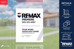 REMAX For Sale Yard Sign, 24x30 Vertical, Associate Team logo, White slash design with big balloon.