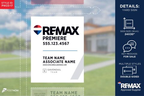Remax For Sale Yard Sign, 24X30 Vertical, Associate Team Logo, White Slash Design With Big Balloon.