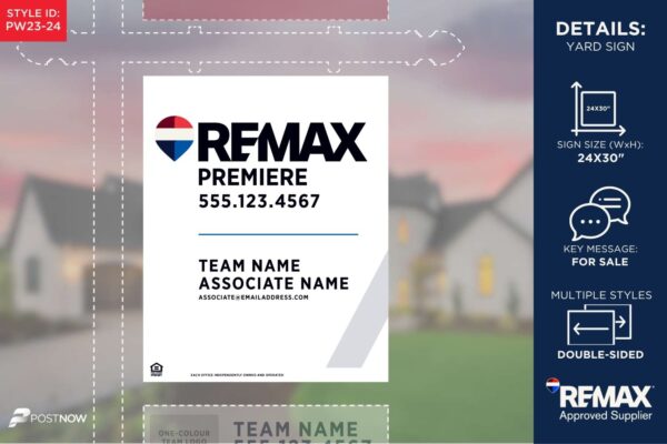 Remax For Sale Yard Sign, 24X30 Vertical, White Slash Design With Big Balloon Graphic.