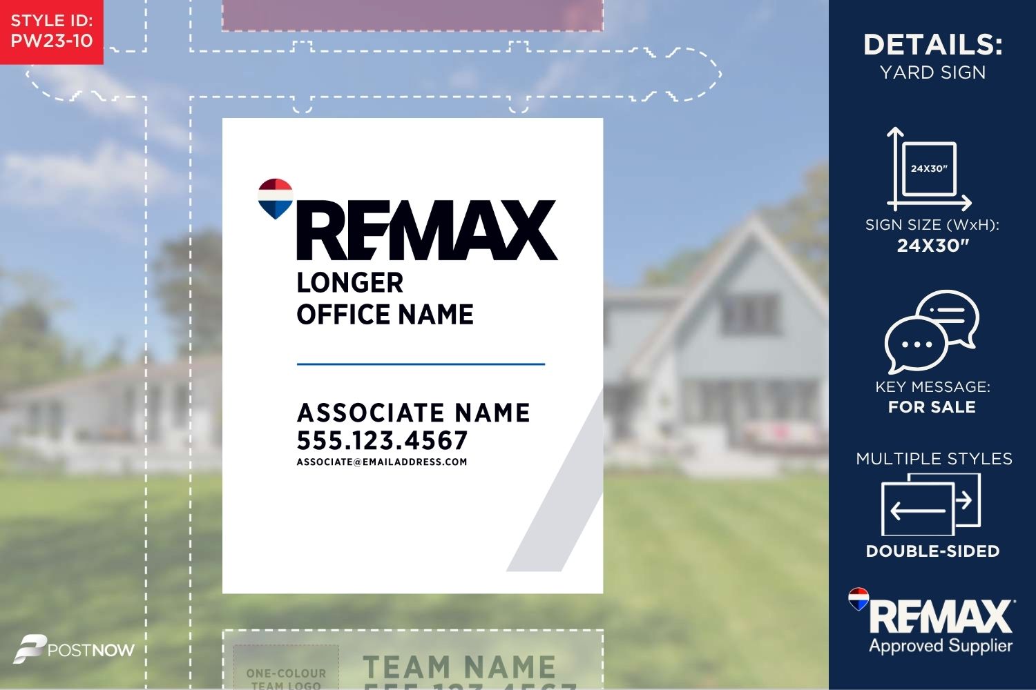 Remax For Sale Yard Sign, 24X30 Vertical, White With Slash Design, No Office Phone.