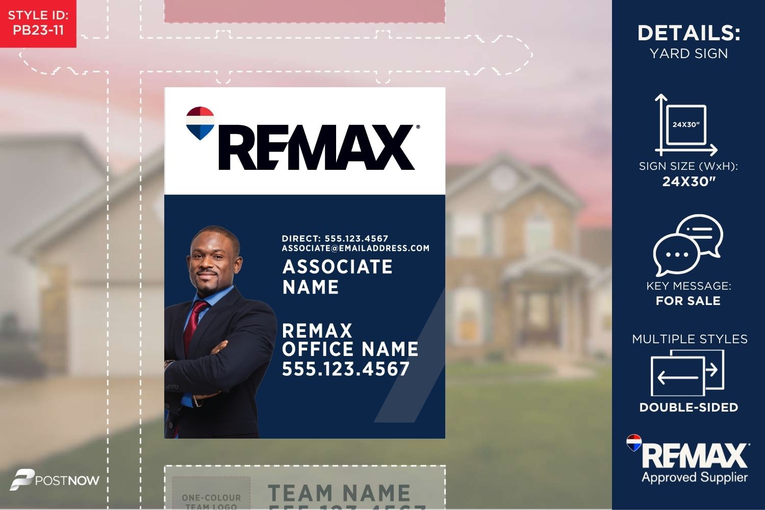 Remax 2025 For Sale Yard Sign, 24X30 Vertical, Office Prominent Agent Photo, Alberta Blue Slash Design, Pn-Pb23-11.