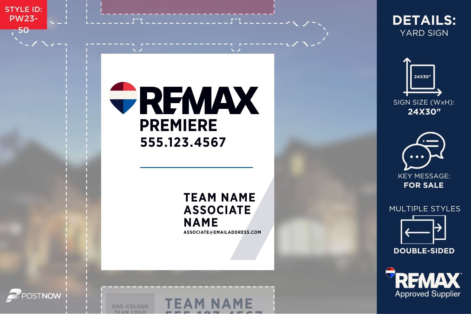 Remax For Sale Yard Sign, 24X30 Vertical, White Design With Office And Associate Team Logo.