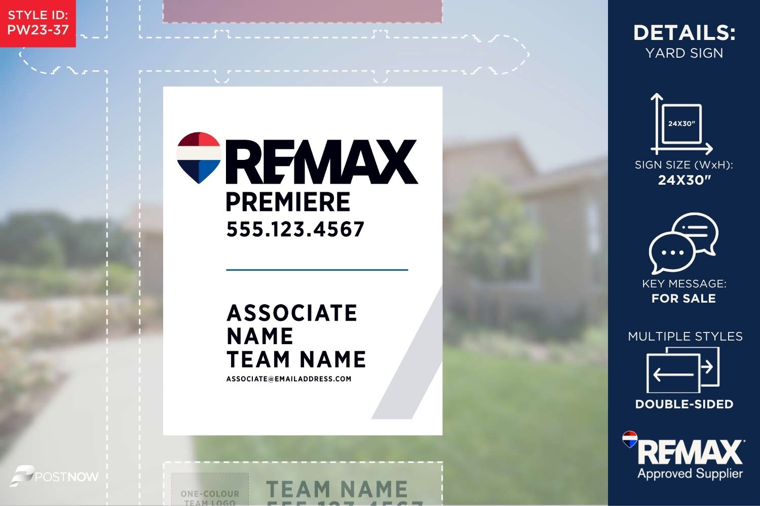 Remax For Sale Yard Sign, 24X30 Vertical, White Slash Design, For Prominent Office Associate Teams.
