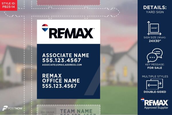 Remax 2025 For Sale Yard Sign, 24X30 Vertical Office Prominent Blue Slash Design For Real Estate Agents.