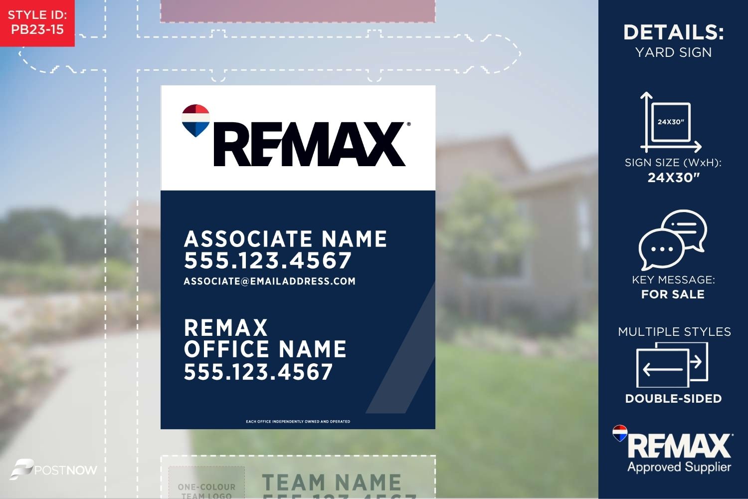 Remax For Sale Yard Sign, 24X30 Vertical, Office Prominent, Blue Slash Design.