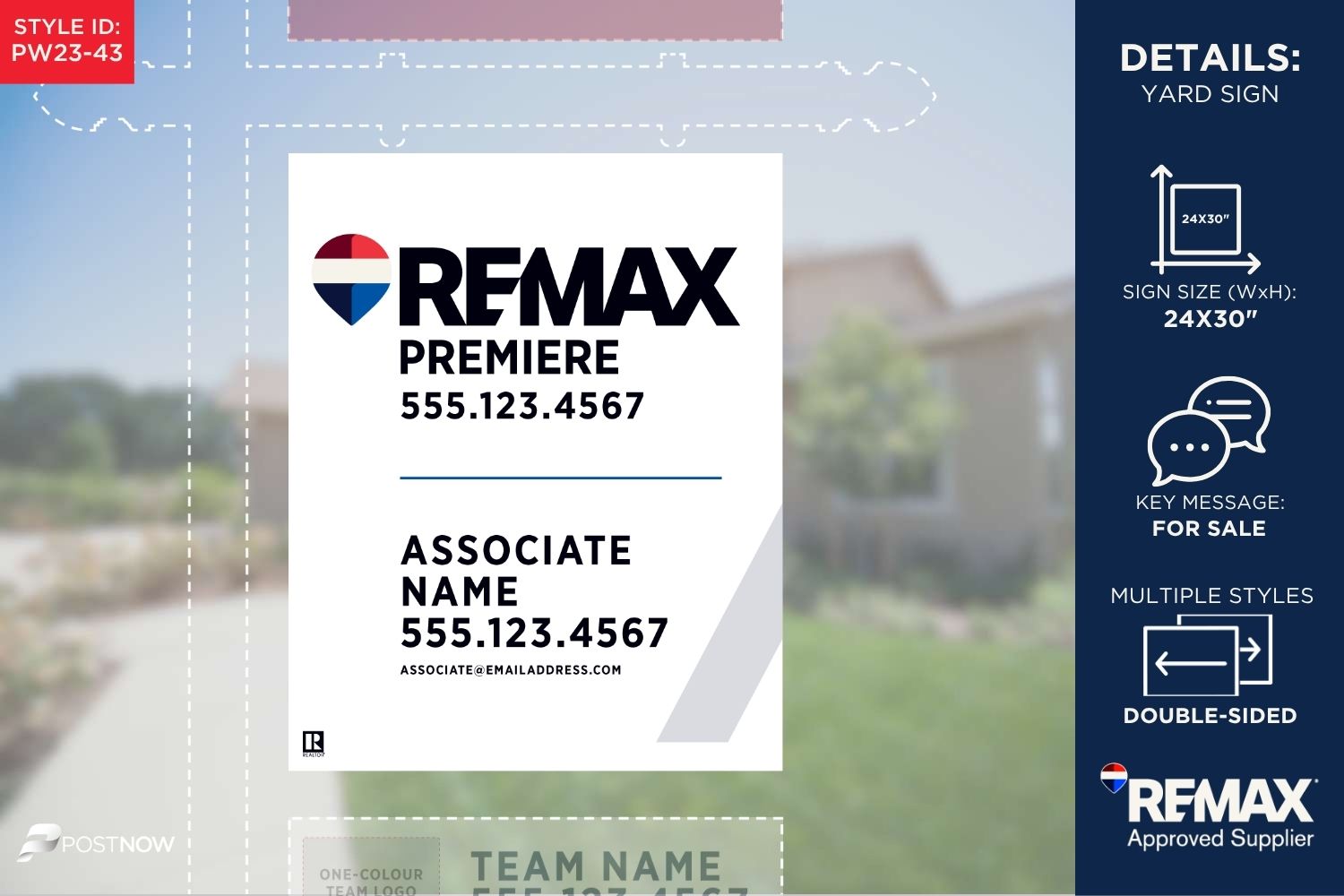 Remax For Sale Yard Sign, 24X30 Vertical, Office Prominent, Primary White Slash Design.