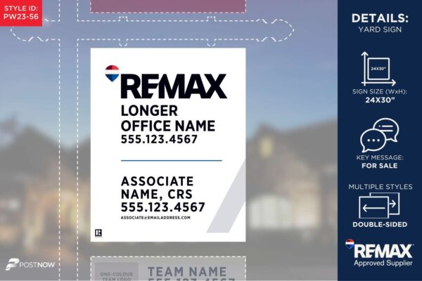 Remax For Sale Yard Sign, 24X30 Inch Vertical, Prominent Office Primary Design With White Slash.