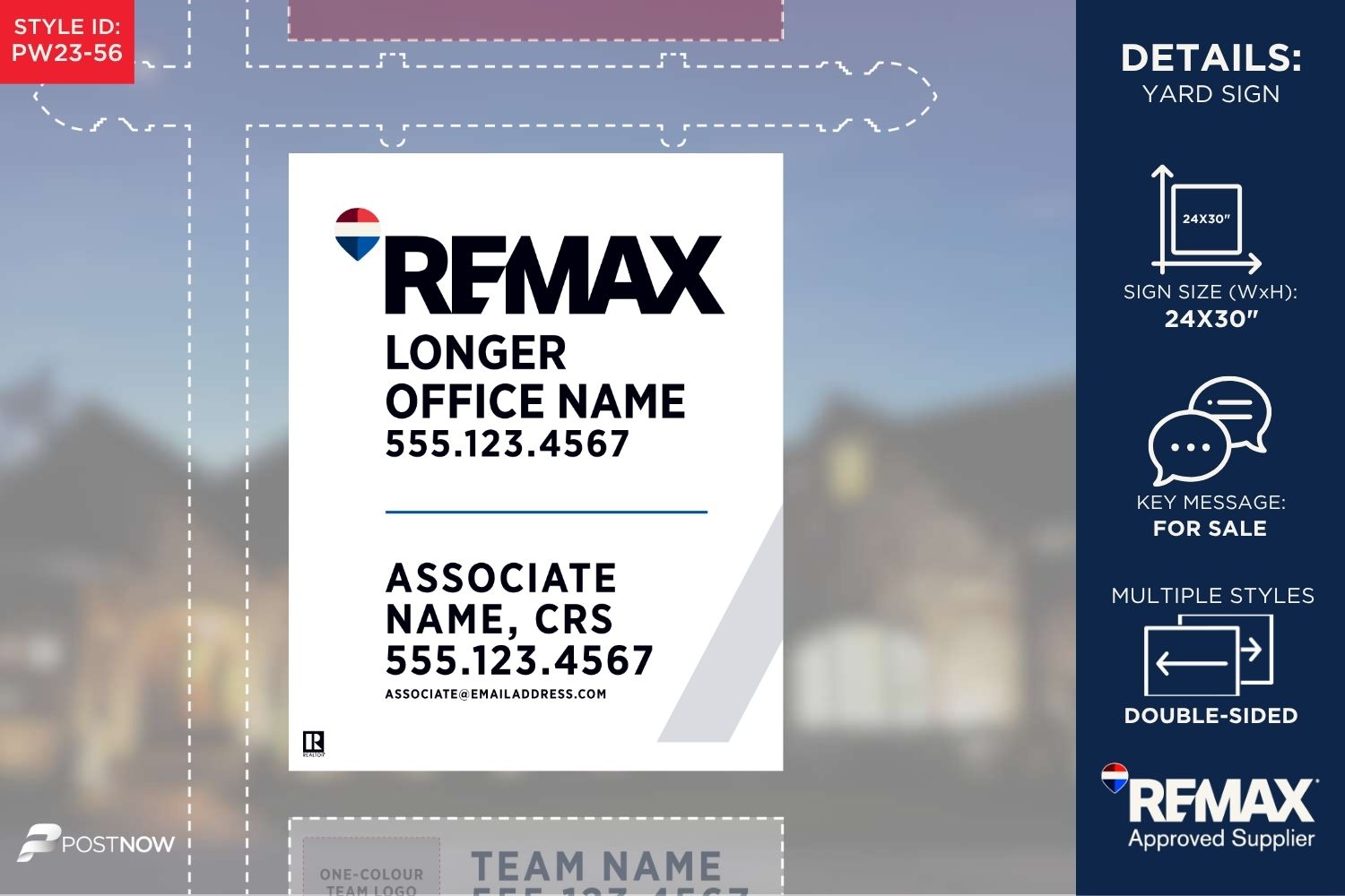 Remax For Sale Yard Sign, 24X30 Inch Vertical, Prominent Office Primary Design With White Slash.