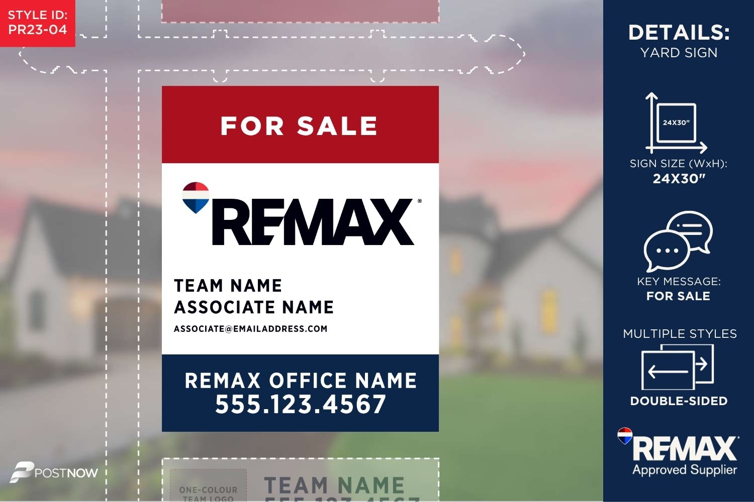 Remax 2025 For Sale Yard Sign, 24X30 Vertical, Rwb Associate Team Logo For Office Brokerage.