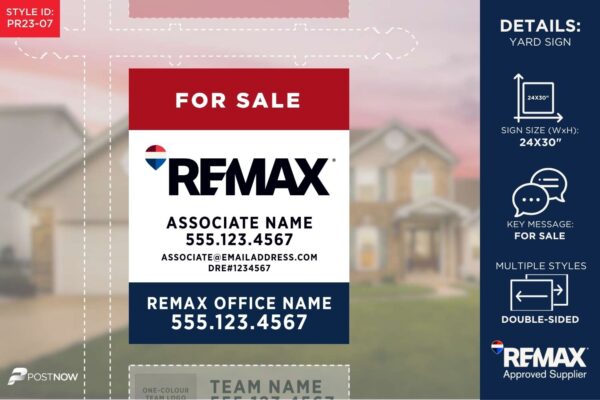 Remax For Sale Yard Sign, 24X30 Inch, Vertical, Office Prominent, Rwb Design.