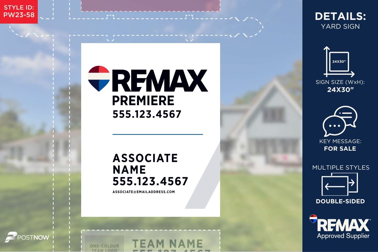 Remax 2025 For Sale Yard Sign, 24X30 Inch Vertical, Prominent Office White Slash Design.