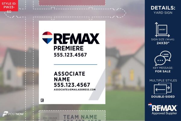 Remax For Sale Yard Sign, 24X30 Vertical, White Prominent Slash Design For Office Brokerage.
