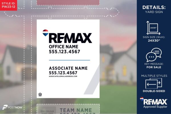 Remax 2025 For Sale Yard Sign, 24X30 Inch, Vertical Primary White Slash Design