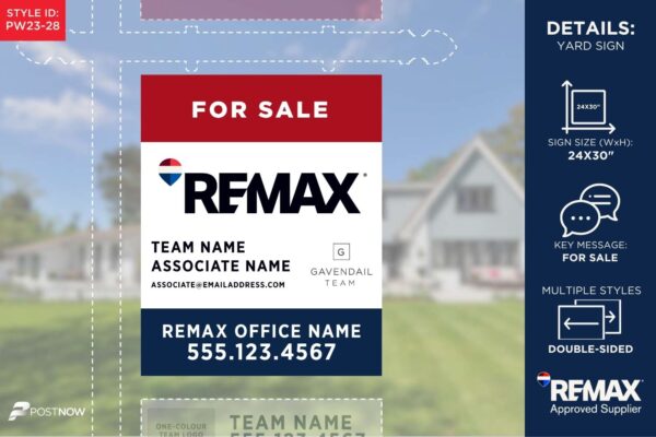 Remax 2025 For Sale Yard Sign, 24X30 Vertical, Primary White With Slash Design And Big Balloon.