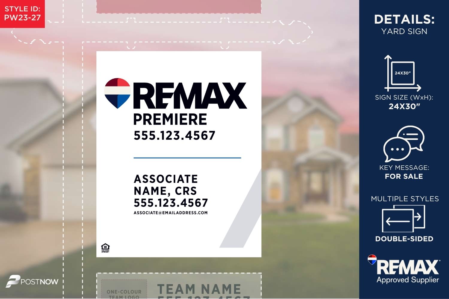 Remax For Sale Yard Sign, 24X30 Vertical, White Slash Design With Big Balloon Graphic.