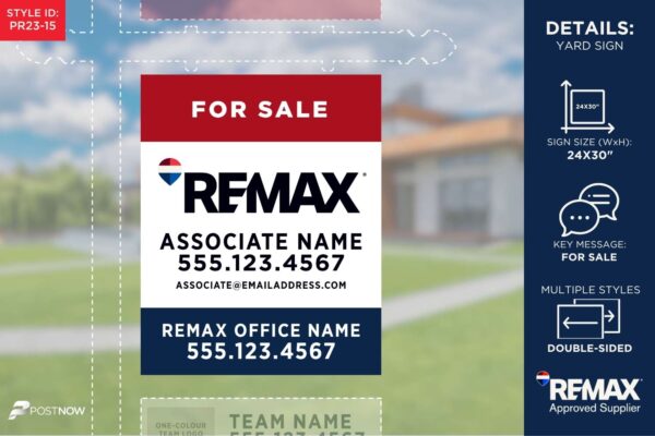 Remax 2025 For Sale Yard Sign, 24X30 Vertical, Rwb Associate Design.