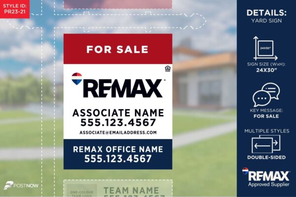 Remax For Sale Yard Sign, 24X30 Inch, Vertical Rwb Primary Design, Pn-Pr23-21