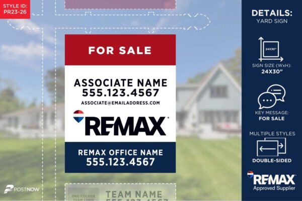 Remax For Sale Yard Sign, 24X30 Vertical, Rwb Bottom Logo, For Real Estate Agents.