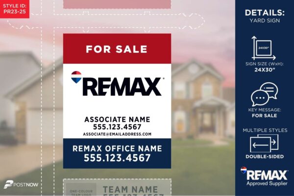 Remax 24X30 Vertical Rwb For Sale Yard Sign With Team Logo