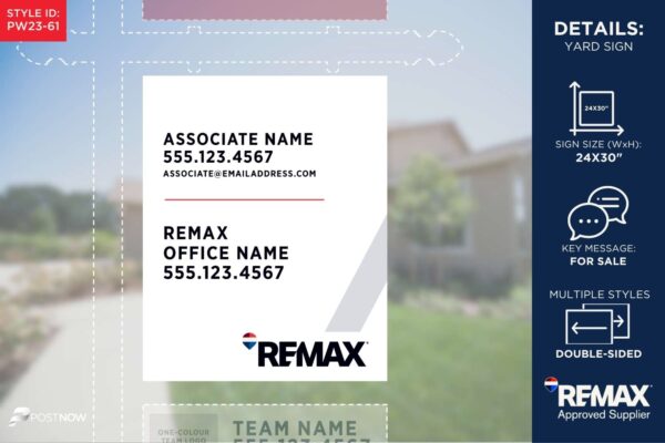 Remax For Sale Yard Sign, 24X30 Inch, Vertical, White Slash Design.