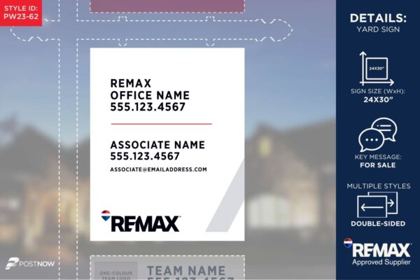 Remax 2025 For Sale Yard Sign, 24X30 Inch, White Slash Design