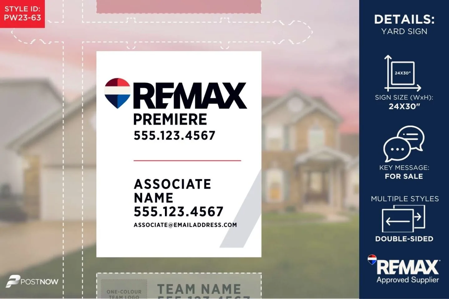 Remax 2025 For Sale Yard Sign - 24X30 Vertical White Slash Design For Real Estate Agents, Part Of Design Set 3.